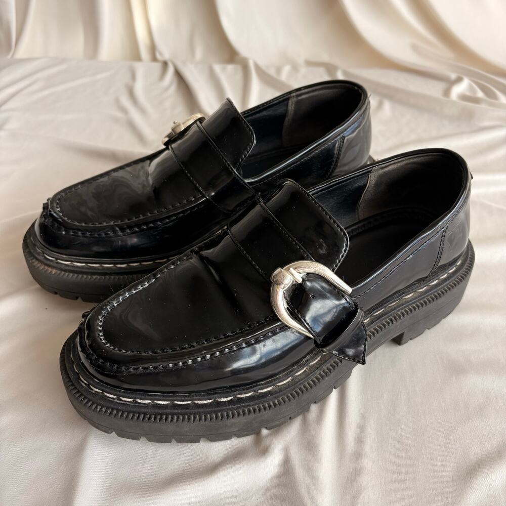 Circus by Sam Edelman Everly Loafer - Chunky Black Patent, Buckle, 7.5
